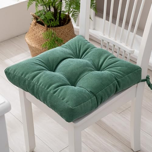 Konsilsa Bequemes Sitzkissen, quadratisches Stuhlkissen aus Cord, wendbar, einfarbig, Stuhlkissen mit Bändern für Küche, Terrasse, Esszimmer (Color : Grün, Größe : 43x43cm(17x17in))
