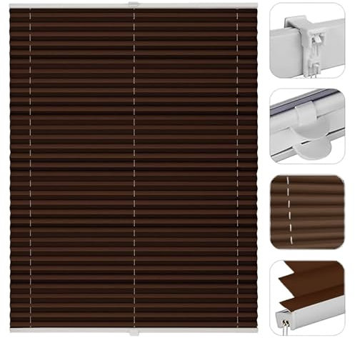 Plissee Klemmfix Plisseerollo ohne Bohren 20 x 30 cm Kleben ohne Bohren zum Fensterrahmen Plisee Rollo Ohne Bohren Klemmfix, Inkl Aller Montage-Teile, für Wohnzimmer Fenster&Tür, Braun