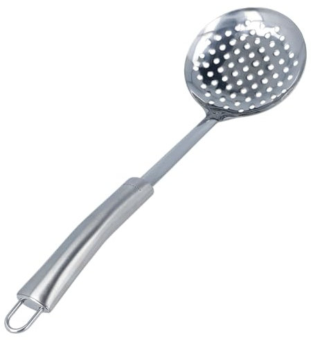 EUROHOME Schaumlöffel OLIVIA aus hochwertigem rostfreiem Edelstahl - Schaumkelle 35 cm mit ergonomischem Griff - Siebkelle mit praktischem Aufhänger - Spülmaschinengeeignete Schaumkelle