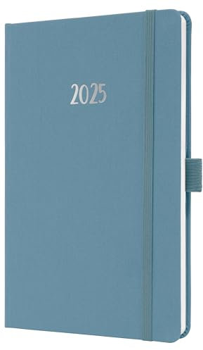 SIGEL J5401 Wochenkalender 2025 A5, Jolie, blau, Hardcover mit Textileinband, Gummiband, Stiftschlaufe, Einstecktasche, 174 Seiten, vegan, Buchkalender, Terminplaner