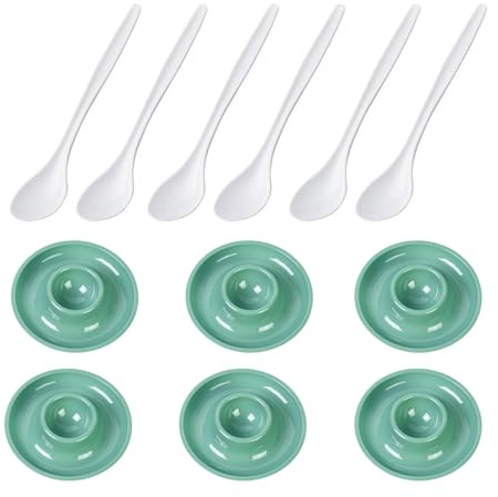 Westmark 6 Coquetiers, ronds, 10 cm plus 6 Cuillères à oeufs 14,5cm, Plastique de haute qualité, Punto, vert menthe, 206222E8