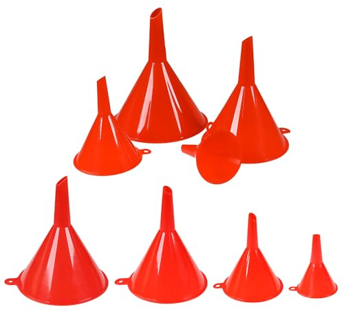SYF-UN Funnel in 4 Different Sizes 8 Pcs Funnels for Filling Bottles or Containers, Multipurpose Wide Mouth Filter Funnels for Kitchen/Laboratory/Garage - Red