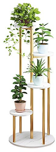 ASHILD Metall-Pflanzenständer-Regal, hoher Metall-Blumenständer, 4-stufiger Blumentopfhalter, Pflanzenpräsentationsständer, für Topfpflanzen im Innen- und Außenbereich, Gold