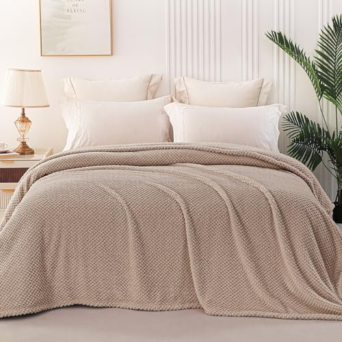 Whale Flotilla Coperta Morbida e Calda in Flanella, Coperta Pile Plaid per Letto, Divano, 220 x 240 cm, Beige