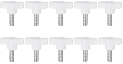 QUARKZMAN 10 Stück Rändelschrauben mit T Flügelknöpfe M8 x 20mm Kunststoff T-Kopf Gewindebolzen Klemmschraube Flügelschraube Haltegriffe 36mm Klemmknopf Daumenschrauben für Maschine, Weiß