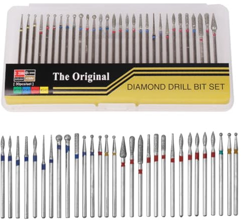 Treki 30 piezas Torno para Uñas Fresas Torno Manicura Brocas para Uñas Acero al Tungsteno 2.35mm Brocas de Uñas Set de Accesorio de Manicura Cutícula para Pulir Uñas de Gel Acrílico