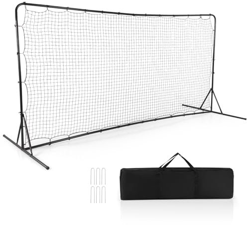COSTWAY Fußballtor für Kinder, 372,5 x 182,5 cm Fussballtore für Garten, Fussballtor doppelseitig mit Tragetasche, Netz & 6 Erdspießen, Trainingstor Outdoor für Kinder Erwachsene (Schwarz)