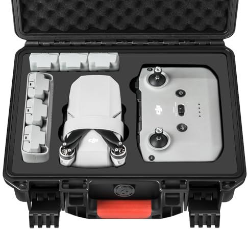 Drone Case for DJI Mini 4K: Waterproof Hard Travel Cases with Custom Foam for DJI Mini 2 /2 SE Fly Combo, Large Carrying Box for Drone, Batteries, Charger, Cable, Propeller & Accessories (Case Only)