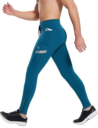 Baleaf - Pantalon thermique pour homme avec doublure en polaire - Course et cyclisme - Imperméable - Poches - Fermeture éclair - Jambes en molleton - 71/76 cm, XXL