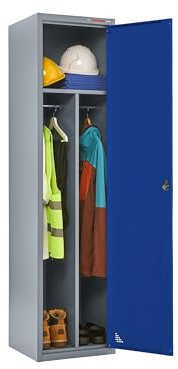 The Workplace Depot Clean/Dirty Metal Locker, Lockable Heavy Duty Steel Storage Locker with Dual Compartments & 2 Hanging Rails (Blue)
