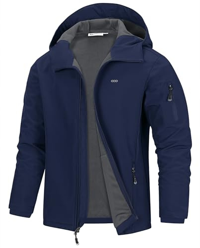 33,000ft Giacca da uomo, impermeabile, traspirante, softshell – Giacca per le mezze stagioni, antivento, giacca da trekking con cappuccio, Blu mare, XL