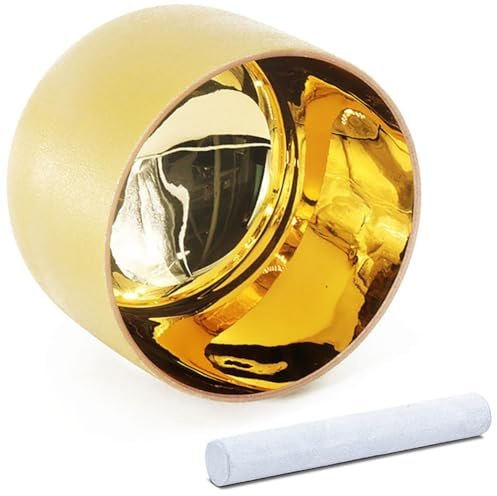 Cuenco tibetano de cristal dorado Alchemy con mazo de gamuza y junta tórica, cuenco con sonido de chakra de cuarzo de colores for meditación de yoga y curación de sonido(432Hz,6B)