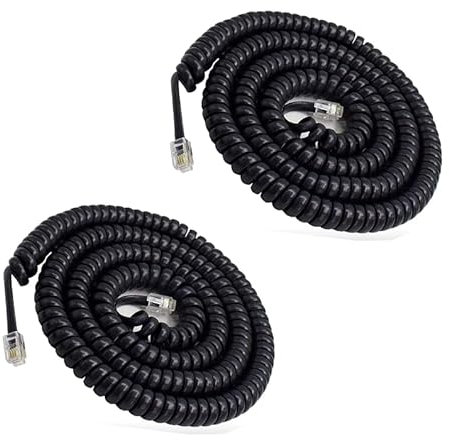 ERHUO Confezione da 2 cavi per cornetta telefonica da 4 m, 4P4C, lunghezza a spirale, da 0,45 a 4 m, cavo non arrotolato per telefono fisso RJ9