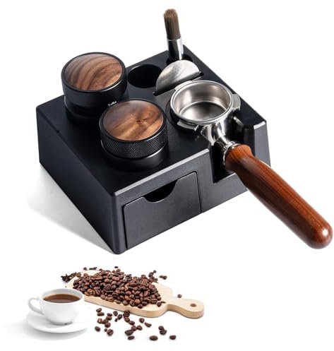 Tamper Caffe 51 54 58mm,7 in 1 Stazione Di Manomissione Organizer Caffe Base per Delonghi EC680 EC685, Con Cassetto Portaoggetti Organizer per Caffe per Barista Cucina Di Casa