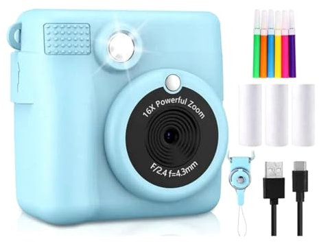 Giwnhvx Mini Appareil Photo Portable à Impression Thermique, Cadeau Tendance pour Enfants, sans Carte Mémoire 32 Go pour Une Mise au Point Automatique Instantanée, A