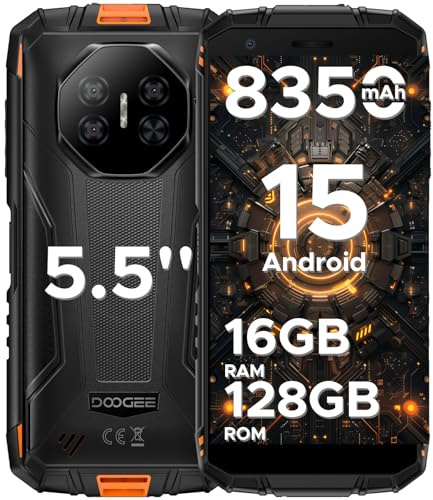 DOOGEE Fire3 Pro Móvil Rugerizado Android 15, Movil Todoterreno Octa Core 8350mAh, 16GB RAM+128GB ROM/2TB, 5.5 IPS HD+, Smartphone 3,5mm, Cámara 16MP+8MP, NFC/Huella Lateral/Face ID Widevine L1