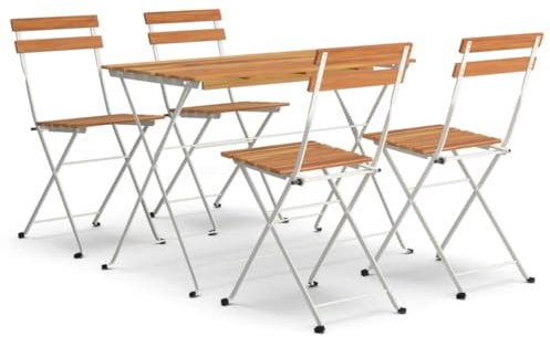 Eleganz 5-TLG. Bistro-Set Klappbar aus Massivholz Akazie mit öl-Finish & pulverbeschichtetem Stahl - Perfekt für kleine Gärten & Balkone - Langlebig & pflegeleicht