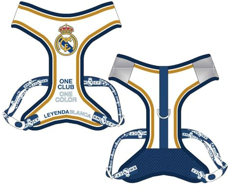 Arnés para Perros Real Madrid Oficial y Ajustable cómodo - Arnés Perro Real Madrid Seguro y Resistente para Paseos con Estilo y protección