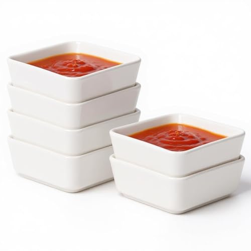 Haayymo 7,6 cm Keramik-Dip-Schüsseln, quadratisch, Sojasauce, Dip-Schalen, Mini-Seitengewürzschale, für Soße, Beilagen, Gewürze, Sushi, Auflaufförmchen, ofenfest (weiß)