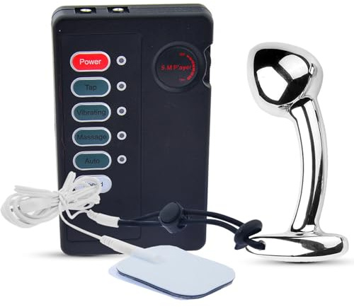 AMAZBEE Plug Anal Eléctrico de Acero Inoxidable con Controlador Masajeador de Próstata para Hombres Estimulación Electro Juguete Sexual Expansor portátil (S)