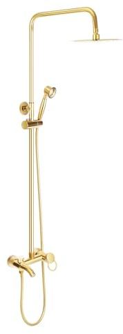 TouSuaRSi Rubinetto da doccia in ottone anticato, con doccetta per doccia, set completo in acciaio inox, sistema doccia con termostato dorato, soffione in ottone per bagno