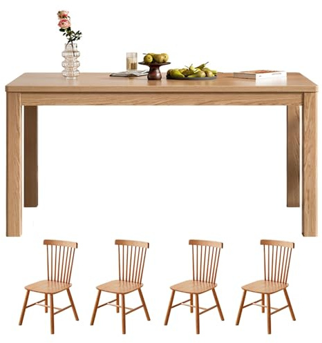 Table de salle à manger moderne en bois massif pour 4 à 6 personnes Table de cuisine rectangulaire en bois d'hévéa avec finition noyer Style rétro du milieu du siècle pour la maison (cerise, 120 cm)