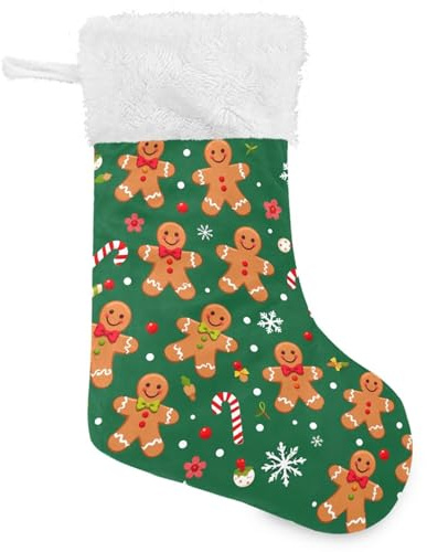 Green Christmas Stocking 18 Inch Gingerbread Man Cane Candy Large Xmas Stockings for Family Holiday Christmas Party Decorations Gift