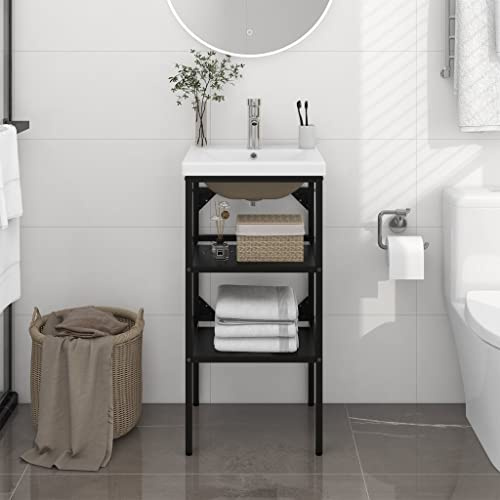 Genérico Estructura de baño con Lavabo Incorporado Hierro Negro,Mobiliario,Armarios y Almacenamiento,Tocadores,Tocadores de baño,Negro,14.46 KG,3101376