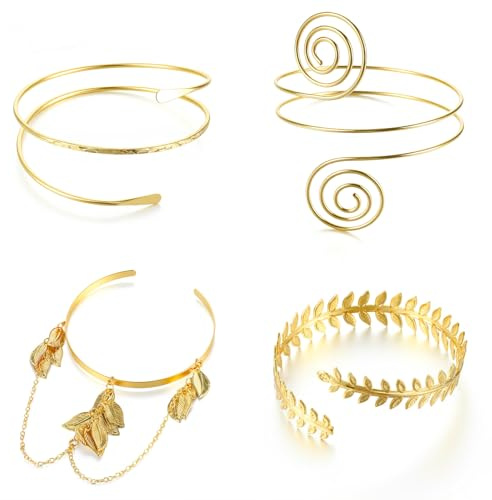 APLZGMG 4 Pcs Gold Arm Cuff, Upper Arm Cuff Bracelet for Women, Open Adjustable Upper Arms Bangle Bracelets, Minimalist Trendy Uppers Arms Cuffs Bracelets Jewelry Set for Women