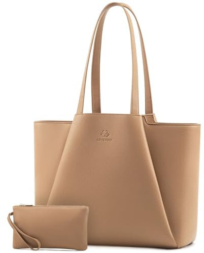 LOVEVOOK Handtasche Damen 15,6 Zoll Laptoptasche, Shopper Tasche Leder Tote Bag Women Aktentasche Lehrertasche mit Laptopfach, Wasserdicht Schultertaschen Umhängetasche für Business Lehrertasche Büro