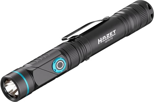 HAZET UV LED Taschenlampe 1979-75, Länge 146 mm, Hochwertiger Stiftclip | Länge 146 mm, 190 g, Länge: 146 mm, Antrieb 500020 Lampe , Leuchte,, Schwenkbarer Kopf (90°) für verschiedene Lichtwinkel