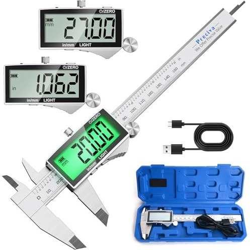 Preciva 150mm Digitaler Messschieber, Digitale Schieblehre Edelstahl Wiederaufladbar IP54 - Wasserdicht Elektronische Schieblehre mit LCD-Display für Industrie, Elektro, Automobil, Bastler