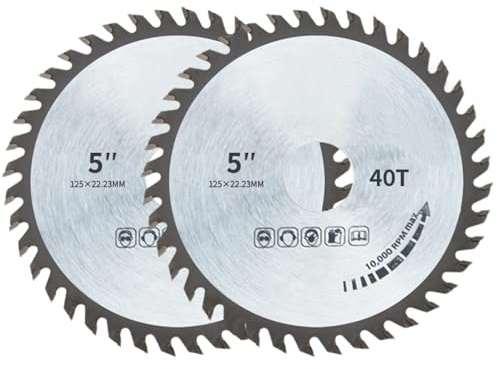 2 Pack 5 Inch 40T Carbide Circular Saw Blade, 125mm Wood Cutting Discs | Angle Grinder Wood Cutting Disc for Wood Plywood MDF Plastic Drywall Laminate, Woodworking Cutting Blades for Fine Finish Cut