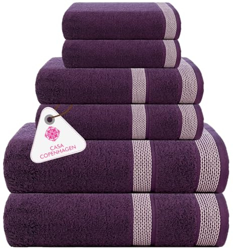Casa Copenhagen Solitaire Juego de Toallas, diseñado en Dinamarca, 600 g/m², Hotel & SPA, Cocina y Baño, Set de 6 Piezas con 2 baño, 2 Toallas de Mano, 2 paños faciales – Púrpura Oscuro
