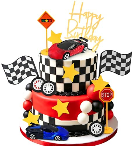 Race Car Cake Decorations Growing Up Two Fast Birthday Decor | Checkered Flag Growing Up Two Fast Birthday Decor Fast One Three Four Speed Birthday Decorations