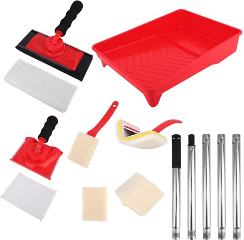 Paint Edger Tool Kit, 360 Degree Rotating Handle Painter Edge Tool with Extension Rod Pad & Brush for Wall Ceiling & Corner Painting