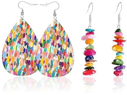 Quorumsg 2 Pièces Boucles D'oreilles Colorées, Boucles Oreilles Bohèmes, Larme Boucless D'oreilless Femme, Boucles-D'oreilles Pendantes Miss pour Porter Quotidien Fête Accessoire Élégant