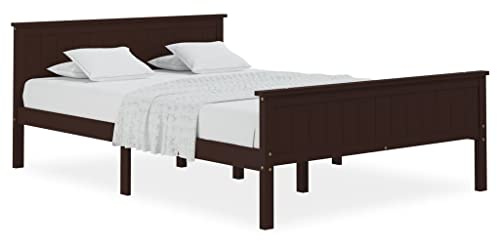 Qnhdfrt Massivholzbett 160x200 cm, Doppelbett aus massivem Kiefernholz, Rustikales Bettgestell Dunkelbraun inklusive Lattenrost für Schlafzimmer, Stabiler Holzrahmen