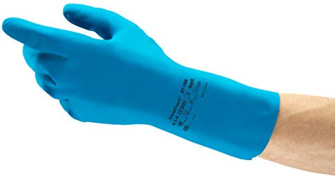Ansell AlphaTec 87-195 Multi-Purpose Work Gloves, Food Contact Approved, Ultra Thin Design with High Tactility, Industrial PPE, Safety Glove in Latex, Reusable, Blue, Size S (12 Pairs)