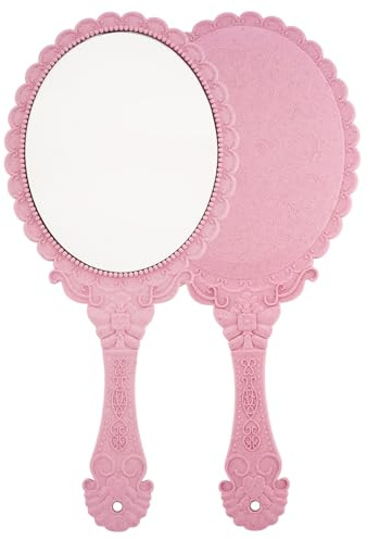 XPXKJ Hand Mirror Vintage Handheld Mirror with Handle Vanity Makeup Mirror Travel Mirrors(Pink)