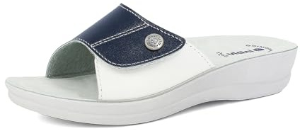 Ciabatte Donna a Fascia Colorata con Chiusura Regolabile in Strappo, Plantare Anatomico, Blu, 40