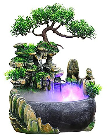 Jeffergarden Zimmerbrunnen Indoor & Outdoor Brunnen Wasserfall Tischbrunnen Dekoration Wasserspiel Mit Farbwechsel Led Beleuchtung Zen Meditation Wasserfall(EU 220V)