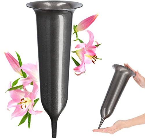 KADAX Jarrón funerario, jarrón de plástico, florero de plástico para Flores, jarrón de Cementerio, Resistente a Las heladas, jarrón para Tumba, decoración Resistente (12 cm, con estaca, Grafito)