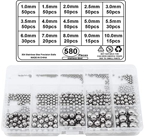 BOZONLI Kit Cuscinetti in Acciaio Inox, Perline per Pulizia, Munizioni a Sfera 1-10mm, 580 Pezzi
