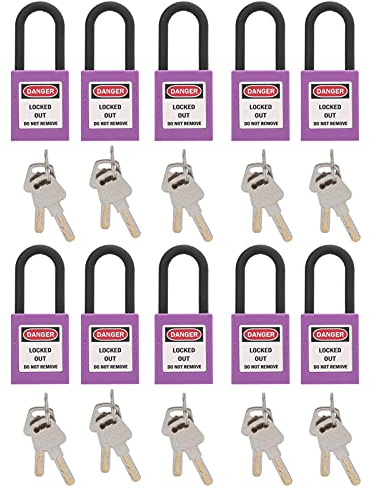 Lockout Tagout Schlösser 10Set Sicherheitsvorhängeschloss 2 Schlüssel Pro Vorhängeschlösser Technische Isolierung Rutschfestigkeit Vorhängeschloss für Fabriken Baustellen Krankenhäuser Hospital(lila)