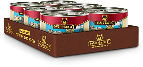 WOLFSBLUT – Blue Mountain Puppy | Nassfutter mit natürlichen Zutaten und wertvollen Superfoods für heranwachsende Hunde. Getreidefreies Alleinfutter ohne Zusatzstoffe in der Dose | 6x200g Wild
