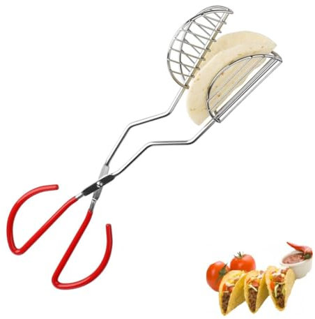 Nicoone Tacos Maker Edelstahl Taco Zange,Edelstahl Tacos Zange Clips,Lange Tortilla Stahl Fritteuse Zange,Taco Shells Maker Kartoffelchips Maker für hausgemachte Tortilla Kartoffelchips