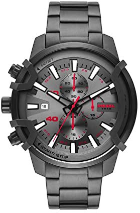 Diesel Herrenuhr Griffed, Chronographenwerk, 48 mm Gehäuse aus GunmetalEdelstahl mit Edelstahlarmband, DZ4586