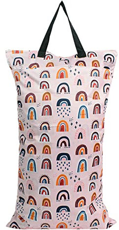 MHwan Wet Bag Pannolini Lavabili, Wet Bag Grande, Borsa per Pannolini Impermeabile con Doppia Tasca da Appendere, Adatta per Pannolini per bambini, Fitness, Spiaggia, Piscina (rose)