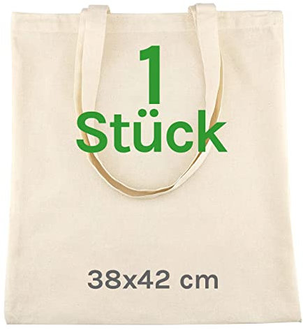 Stoffbeutel Unbedruckt - Stofftasche Zum Bemalen - Baumwolltasche 100% B35 x H42 - Tragetasche Canvas 140 g/m2 Jutebeutel - Einkaufstasche Lange Henkel 70cm - Einkaufsbeutel - 1 stück